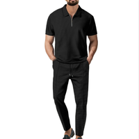 Ensemble de pantalon et t-shirt décontracté deux pièces pour homme, couleur unie, manches courtes, avec fermeture éclair et revers, haute qualité, mode estivale