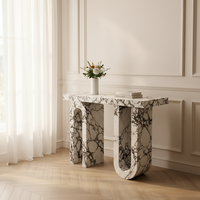 Table console en marbre naturel travertin moderne de luxe personnalisable pour entrée, couloir, hall d'accueil, décoration intérieure d'hôtel