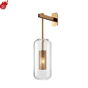 Лидер продаж, стеклянный Подвесной Настенный светильник в минималистичном стиле, цилиндрический Гальванизированный Золотой металлический настенный светильник для дома