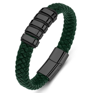 Pulseras Elegantes <span class=keywords><strong>de</strong></span> Acero Inoxidable Negro Estilo Punk con Cuero Azul Verde para Hombres y Niñas, Idea <span class=keywords><strong>de</strong></span> Regalo <span class=keywords><strong>de</strong></span> <span class=keywords><strong>Amistad</strong></span> - Product Image 5