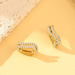 Jewelry 18K PVD Gold Plated Stainless Steel Rhinestone Hoop Earrings Elegant Geometric Anti-Fade Ladies <strong>Huggie</strong> Jewelry - Product Image 3