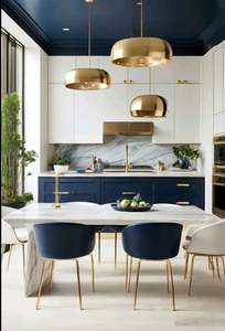 CBMMart Armoire de cuisine de style classique bleu marine avec comptoir en pierre de marbre et évier de <span class=keywords><strong>ferme</strong></span> en céramique - Product Image 6