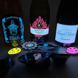 Factory supplier Waterproof LED Sticker EL champagne bottle Label adhesive luminous light wine Bottle Label for Nightclub Party
