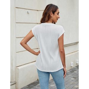 Blusa Texturizada con Cuello en V para Mujer, Manga Corta, Chifón, Informal, para el Trabajo, Transpirable, Camisa de Verano - Product Image 3