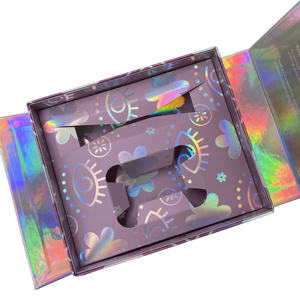 Vente en gros de boîte cadeau magnétique pliante de luxe personnalisée Boîte d'emballage cosmétique holographique en papier avec carte d'insertion en papier - Product Image 2