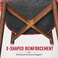 Fauteuil de salle à manger rembourré magenta avec structure en acier carbone à grain de bois, dossier incurvé, dossier ouvert et renfort en X