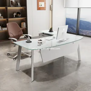좋은 가격 금속 다리 3 서랍 캐비닛 유리 책상 현대 관리자 테이블 홈 사무실 컴퓨터 책상