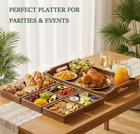 Acacia houten serveerblad met handgrepen en 5 uitneembare bakjes voor snacks, charcuterie, feesten en dagelijks serveren