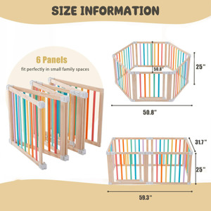 Parc de jeu pliable hexagonal en bois de qualité supérieure pour bébés et enfants, grand parc de jeu intérieur avec porte verrouillable - Product Image 5