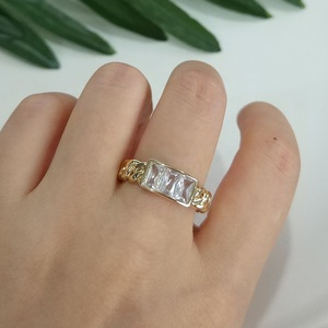 Lakor RP5036 Cuban Chain 2022 Women's Diamond 18K Jewelry Hip Hop Party Gold Plated Ring - Product Image 5