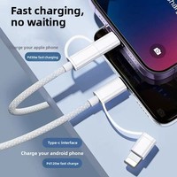 Kabel USB-C ke C dan L 2 in 1 Pengisian Cepat Bahan Nilon Kepang PD 60W untuk Transfer Data Android Samsung Grosir