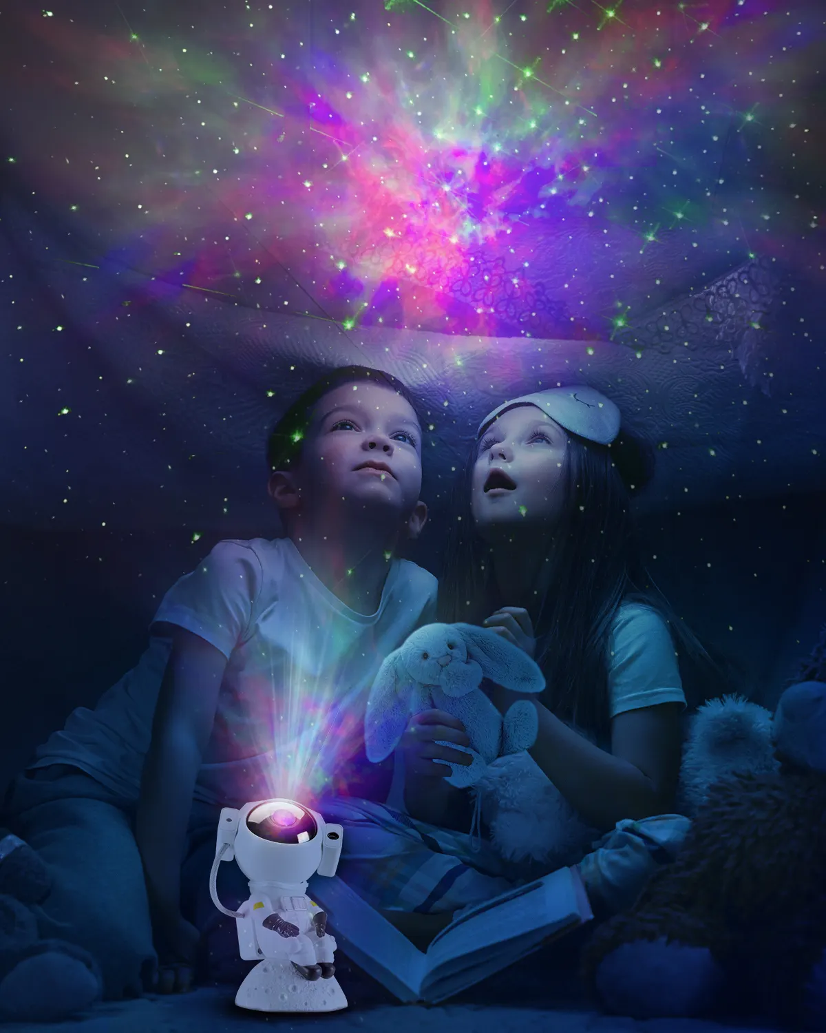 Toptan astronot yıldız projektör lambası yaratıcı masa tam yıldız müzik ambiyans işık 3D çocuk kapalı gece lambası hediye