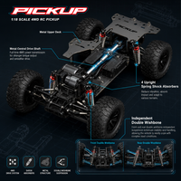 Voiture RC 4x4 haute vitesse 1/18 2,4 GHz, Monster Truck tout-terrain entièrement proportionnel, Buggy télécommandé avec barre anti-roulis et chargeur YH18001