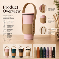 Funda de Cuero para Vasos con Logotipo Personalizado, Reutilizable, para Café Helado, con Asa, para el Mercado Europeo de Viajes