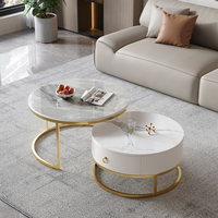 Mesa de centro redonda moderna convertible de fábrica de China, hierro y oro con vidrio para muebles de sala de estar