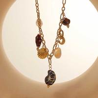 Collier tendance pour femme en acier inoxydable plaqué or PVD 18 carats avec pendentif cœur, coquillage, chaîne à maillons en céramique et imitation perle - Cadeau