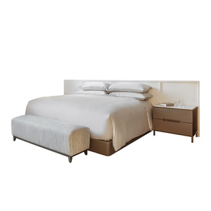 Ensemble en bois pour chambre d'hôtellerie Queen Size bon marché Lits d'appartement d'hôtel Tables de chevet intégrées Tête de lit rembourrée Matelas - Product Image 2