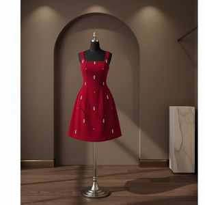 Elegante Vestido de Noche Mini de Algodón y Seda con Adornos de Piedras y un Impresionante Diseño de Lazo en la Espalda, Venta al Por Mayor - Product Image 1