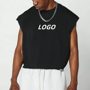 All'ingrosso moda squadrata tinta unita bianca con scollo rotondo tagliato canottiera senza maniche in morbido tessuto Streetwear stampa estiva canotta da uomo - Product Image 1