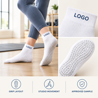 Logo Cuff Yoga Grip White Band Full Sole Studio Flexible Fit Directional Coverage Flat Toe Construction Breathable Mesh Socks