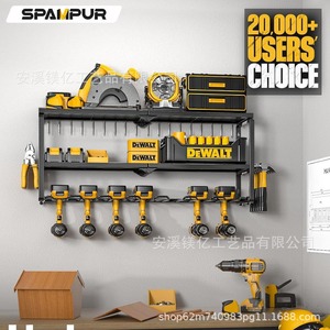 Power Tool Rack Storage <b>Shelf</b> <b>Wall</b> <b>Mounted</b> 3 Tier Heavy Duty Metal With Battery Holders For Garage Organization - Product Image 4