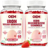 Gummies OEM Fraise Végétaliennes au Fer et au Magnésium pour Enfants, 60 Unités Chaque, Complément Multivitaminé et Minéral pour Adultes et Enfants