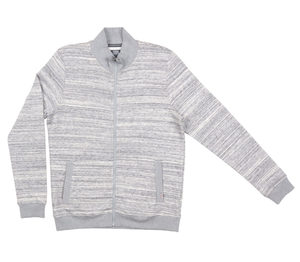 <b>Mens</b> Light Heather Gray Full Zip Knit Bomber Sweatshirt <b>Animal</b> Print Pattern Stand Collar Pocket Design Winter Fleece Fabric - Product Image 1