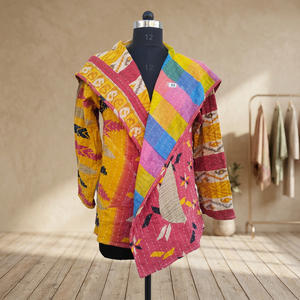 Vintage Kantha Kimono Short <b>Jacket</b> for Women 100% Cotton Eco-Friendly Breathable Reversible <b>Quilted</b> Handmade Winter Autumn - Product Image 3