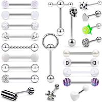 Ensemble de 22 anneaux de langue en acier inoxydable de couleurs mélangées, bijoux de piercing droit pour femmes et hommes, vente en gros