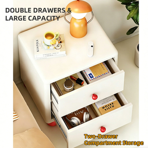 Modern <b>Light</b> Blue Nightstand with 1 Drawer and Red Casters Storage <b>Cabinet</b> for Bedroom Kids Dorm Home Furniture - Product Image 2
