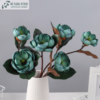 Fleurs de Magnolia Artificielles, Arrangement Floral Artificiel, Branche de Feuilles à Fleurs Roses, Décoration pour la Maison, Décoration de Table de Mariage