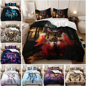 Ensemble <span class=keywords><strong>de</strong></span> housse <span class=keywords><strong>de</strong></span> <span class=keywords><strong>couette</strong></span> pour chambre à coucher imprimé sur le thème du loup, <span class=keywords><strong>attrape</strong></span>-rêves ethnique bleu - Product Image 2
