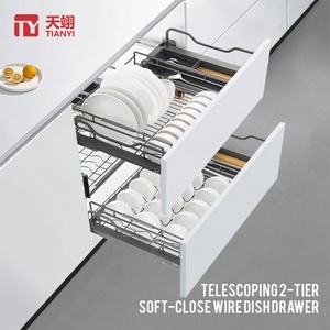 Moderna cesta telescópica de acero inoxidable ajustable para platos, con cierre suave, ecológica y multifuncional para gabinetes de cocina. - Product Image 1