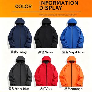 Custom Printed 100% Polyester 150g Lightweight Waterproof Breathable Outdoor <b>Hooded</b> <b>Rain</b> <b>Jacket</b> for Hiking Climbing - Product Image 2