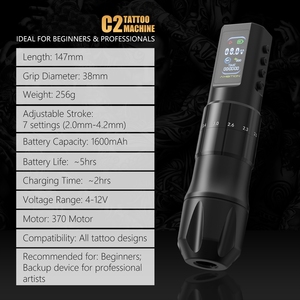 Máquina de <span class=keywords><strong>Tatuaje</strong></span> Inalámbrica Profesional XNET 370 con Motor de 2.0-4.2mm y Carrera Ajustable para Principiantes y Artistas del Arte Corporal - Product Image 5