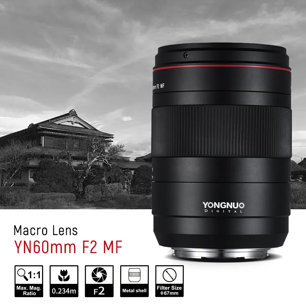 Sıcak satış YONGNUO makro Lens YN60mm F2 MF diyafram çekim Lens ile odak mesafesi göstergesi kamera Canon lensi DSLR kamera
