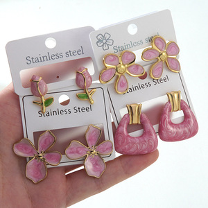 Pendientes <span class=keywords><strong>de</strong></span> Aro Redondos <span class=keywords><strong>de</strong></span> Acero Inoxidable <span class=keywords><strong>con</strong></span> Baño <span class=keywords><strong>de</strong></span> Oro, Diseño <span class=keywords><strong>de</strong></span> Flor y Mariposa, <span class=keywords><strong>con</strong></span> Esmalte <span class=keywords><strong>de</strong></span> Mármol Rosa, Joyería Diaria - Product Image 2