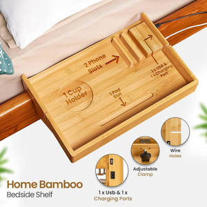 Estante colgante de bambú para cabecera de cama con soporte para teléfono y puerto de carga, bandeja de almacenamiento de una sola capa para dormitorio, para uso en hoteles - Product Image 2