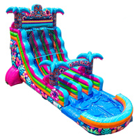 Toboggan gonflable double piste en PVC Aloha Splash (Hibiscus Hawaïen) de 18 pieds