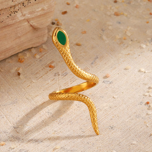 18K Gold Plated Stainless Steel Snake Shaped <b>Opening</b> <b>Ring</b> Classic Oil-drop Charm for Engagement Elegant Serpentine Shape Jewelry - Product Image 6
