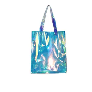 Sacs cadeaux holographiques réutilisables en PVC, sacoches cadeaux personnalisées en PVC Transparent à la mode, grand sac Transparent