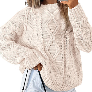 Maglione da <span class=keywords><strong>donna</strong></span> 2026 basic con collo a girocollo, oversize, tinta unita, in <span class=keywords><strong>maglia</strong></span> a trecce spessa, vestibilità ampia, casual - Product Image 3
