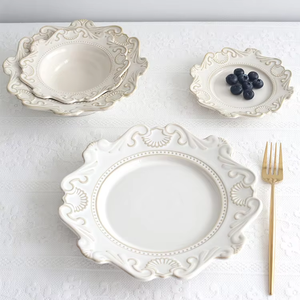 Service de table en céramique de style <span class=keywords><strong>baroque</strong></span> européen, design en relief, assiettes et plats blancs pour mariage - Product Image 3