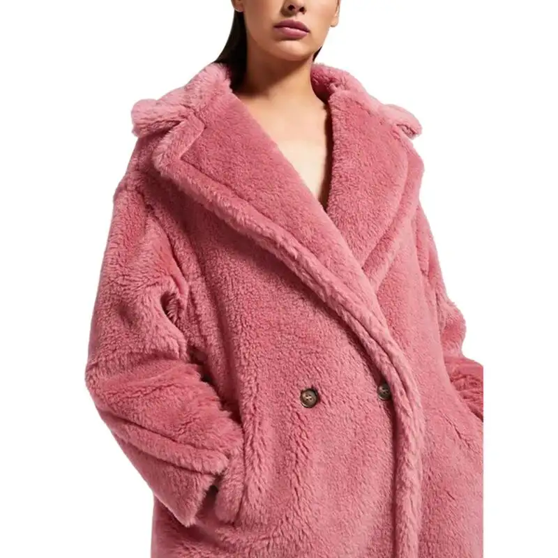 Women Long Sheep Shearling Coat Ladies Casual Outwear Coat Fashion Thick Soft Warm Fluffy Classic Teddy Bear Fur Coat