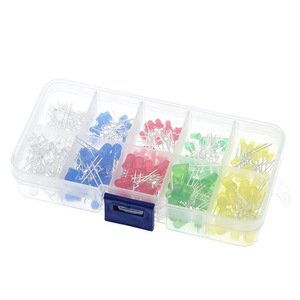 กล่องตัวอย่างหลอดไฟ LED ขนาด 3 มม. 5 มม. สีแดง เหลือง น้ำเงิน เขียว ขาว จำนวน 20 ชิ้นต่อสี แบบเจาะรู - Product Image 1