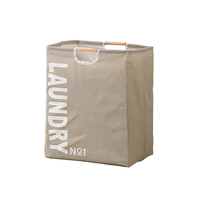 Panier à Linge Pliable en Polyester et Coton avec Poignée en Bois