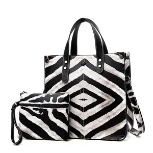DOMIL Animal Print Tote and Clutch Bags Set 2PCS Zebra Deer Cowhide Women Bags High-quality PU Leather Shoulder Bags DOM-1061257