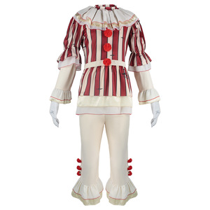 Costume da Cosplay di Halloween: Outfit da Clown Malvagio <span class=keywords><strong>Horror</strong></span> Completo a Righe Rosse in Tessuto di Poliestere - Product Image 1