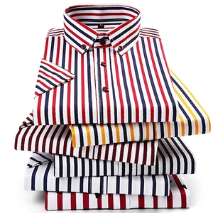 Color personalizado rojo <span class=keywords><strong>azul</strong></span> <span class=keywords><strong>marino</strong></span> amarillo verano marca Casual Slim Fit hombre vertical rayas <span class=keywords><strong>camisa</strong></span> hombres no hierro diseño - Product Image 4