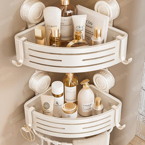 Étagère de rangement à ventouse pour salle de bain, blanc laiteux, triangulaire, à fixer en coin, double couche, organisateur de lavabo durable - Product Image 3